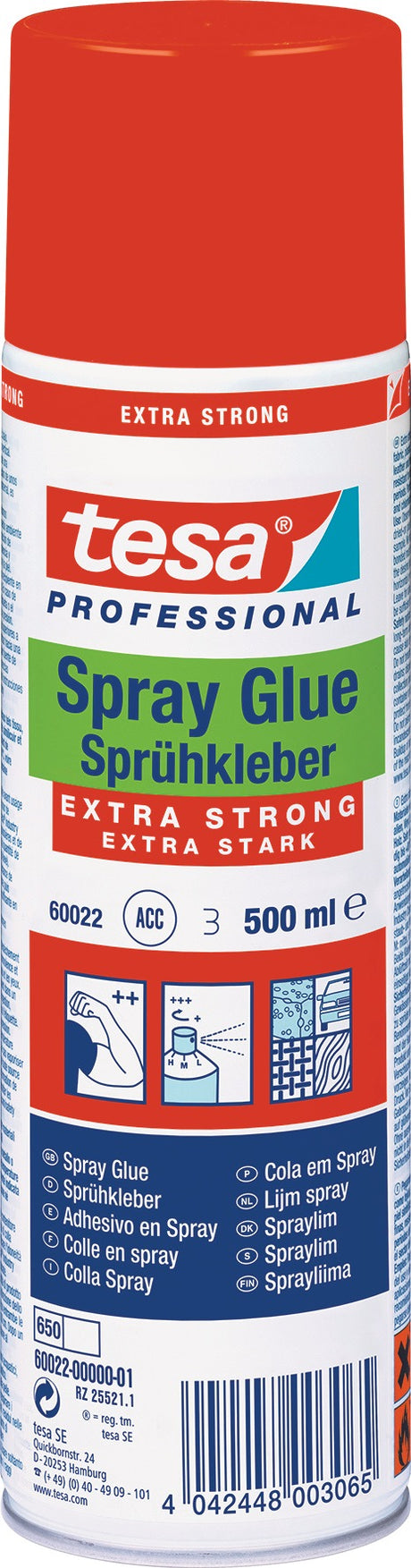 tesa Sprühkleber EXTRA STRONG 60022 – 12x 500 ml Spraydosen, weiß, variabel dosierbar