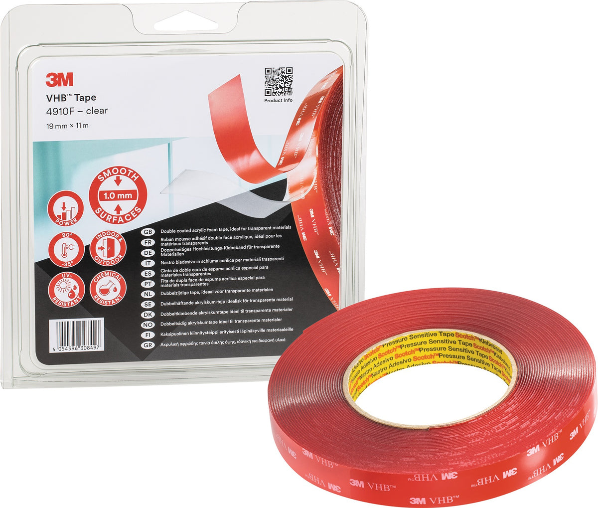 3M VHB Tape 4910F Montageband, transparent, 19 mm x 3 m, Rolle