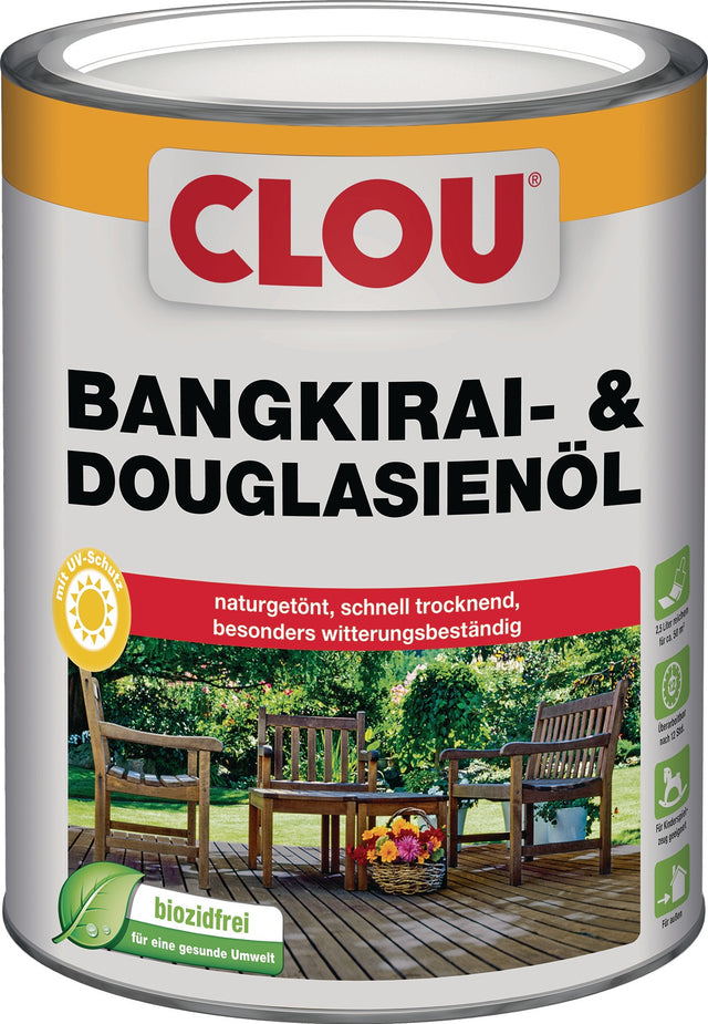 CLOU Bangkirai-/Douglasienöl naturgetönt 2,5 l – 3er-Pack für Holzdecks & Terrassen