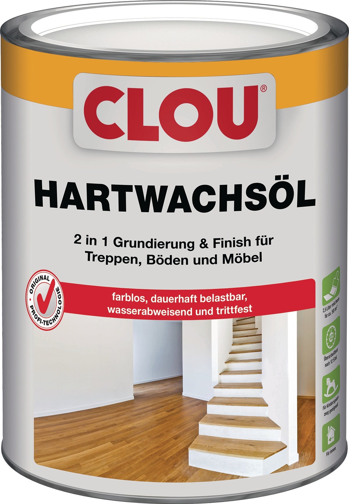 CLOU Hartwachs-Öl flüssig farblos 2,5 l Dose – Schutz für Treppen, Böden und Möbel