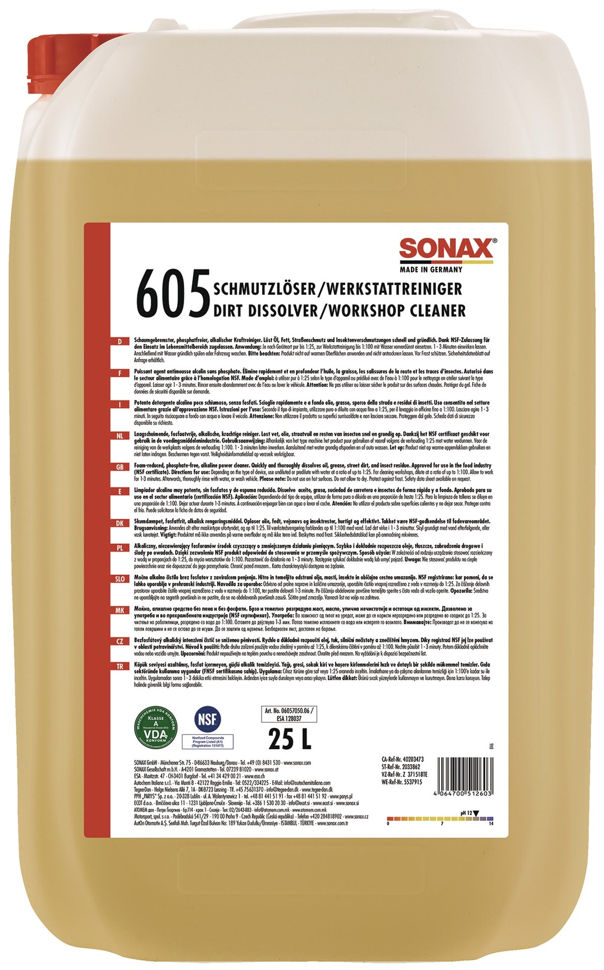 SONAX SchmutzLöser/WerkstattReiniger Konzentrat 25l Kanister – stark alkalisch, NSF A1