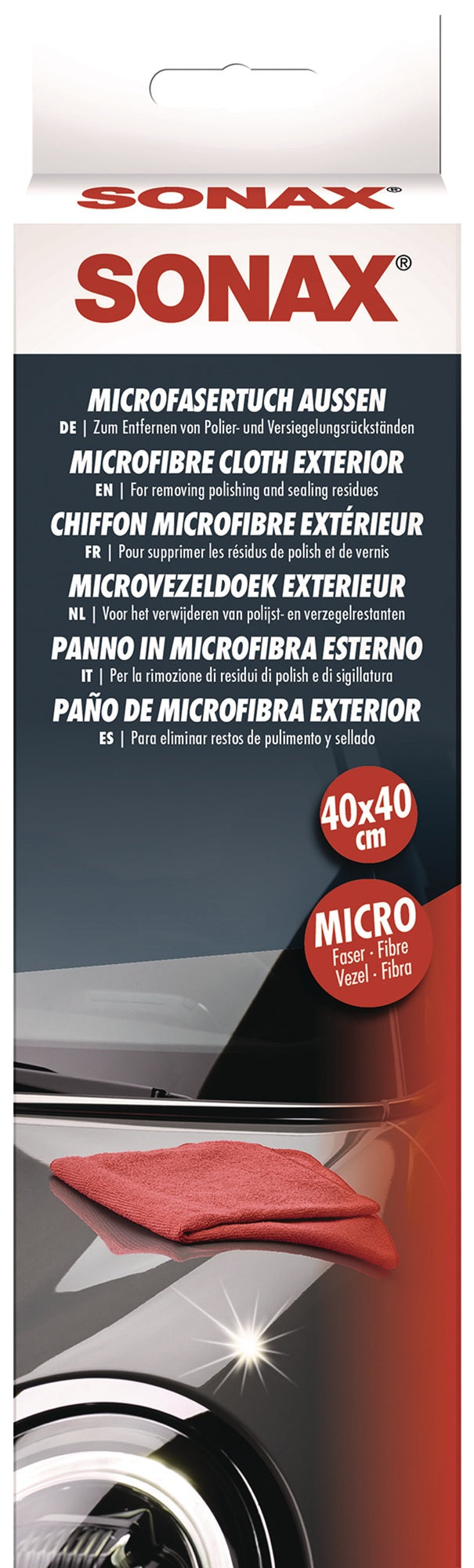 SONAX MicrofaserTuch rot 40x40 cm – 6 Stück, streifenfreier Glanz