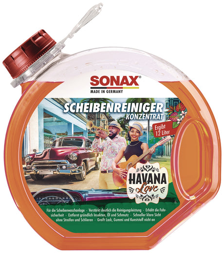 SONAX ScheibenReiniger Havana Love Konzentrat 3 l Rundflasche – 4er-Pack, Sommer-Scheibenwaschanlage