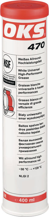 OKS 470 Weißes Allround-Hochleistungsfett NSF H2 400ml Kartusche, 10er-Pack