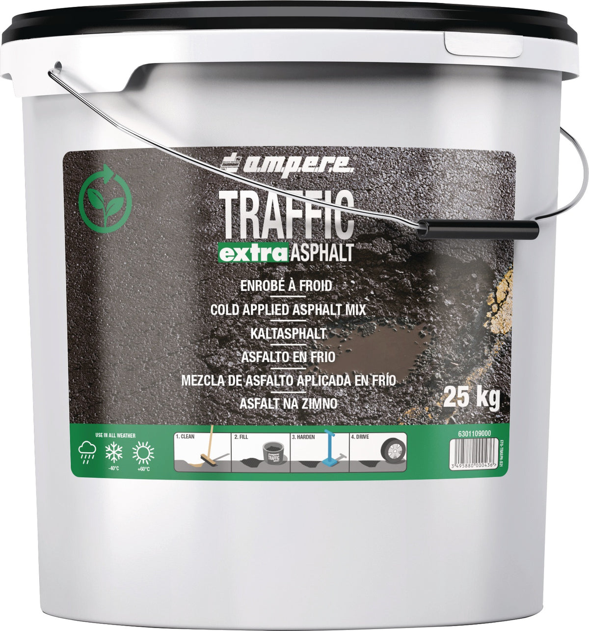Kaltasphalt TRAFFIC extra ASPHALT® 25 kg schwarz Eimer AMPERE – Sofort einsatzbereit