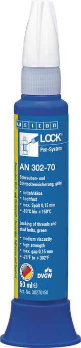 WEICON Schrauben-/Stehbolzensicherung AN 302-70 50ml Pen – Hochfest, DVGW-Zulassung, grün