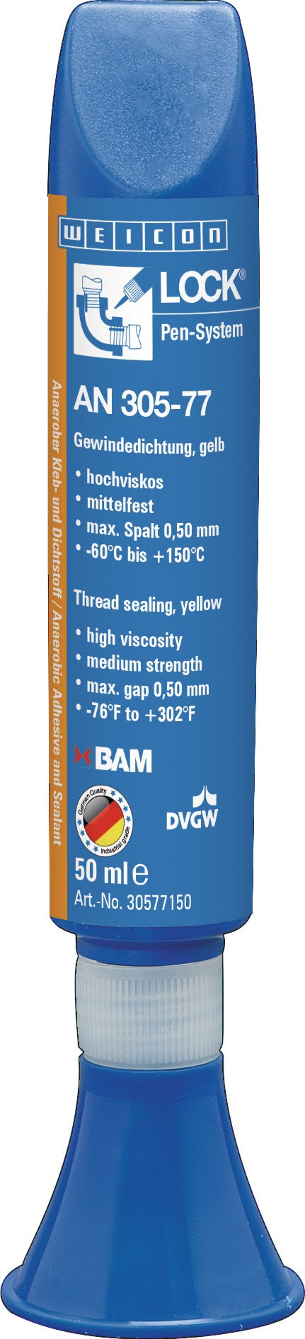 WEICONLOCK® AN 305-77 Rohrgewindedichtung gelb 50 ml Pen – DVGW-Zulassung, hochviskos, für Gas und Sauerstoff
