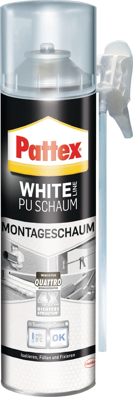 PATTEX 1K-Montageschaum White Line PUW50 500 ml B2 weiß mit Einweghandschuhen, 12er Pack