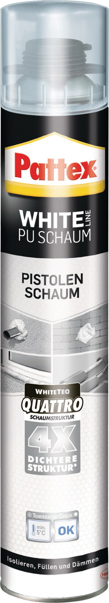 PATTEX 1K-Pistolenschaum White Line PUS75 750 ml B2 weiß mit Einweghandschuhen – 12 Stück