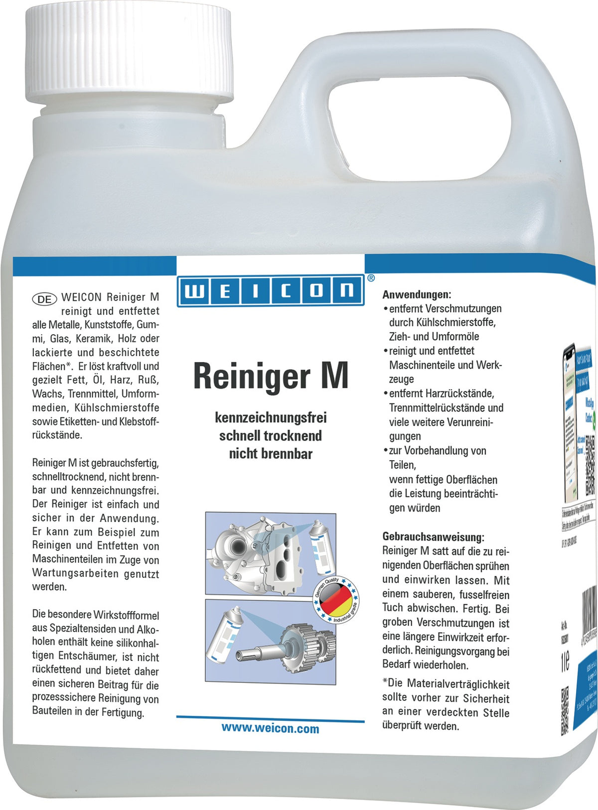 WEICON Spezialreiniger Reiniger M 1l Kanister – gebrauchsfertig, kennzeichnungsfrei, für Metall & Kunststoff