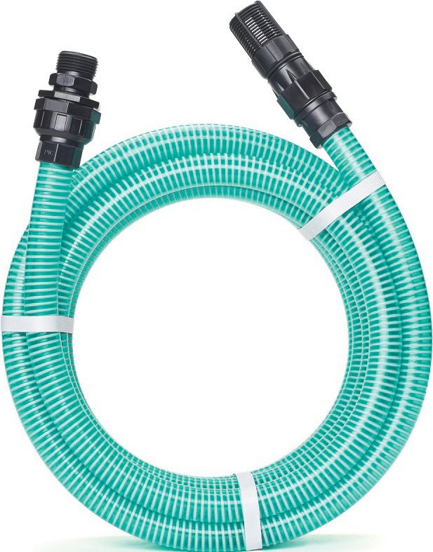 REHAU RAUSPIRALFLEX Saugschlauch-Garnitur 22 mm, 7 m – transparent grün, mit Anschlussarmatur