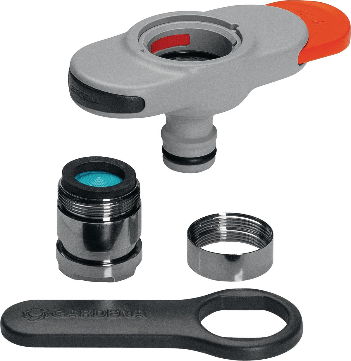 GARDENA Hahnverbinder Kunststoff/Metall M 24 x 1 – Für Indoor-Wasserhähne, inkl. Perlstrahlkopf