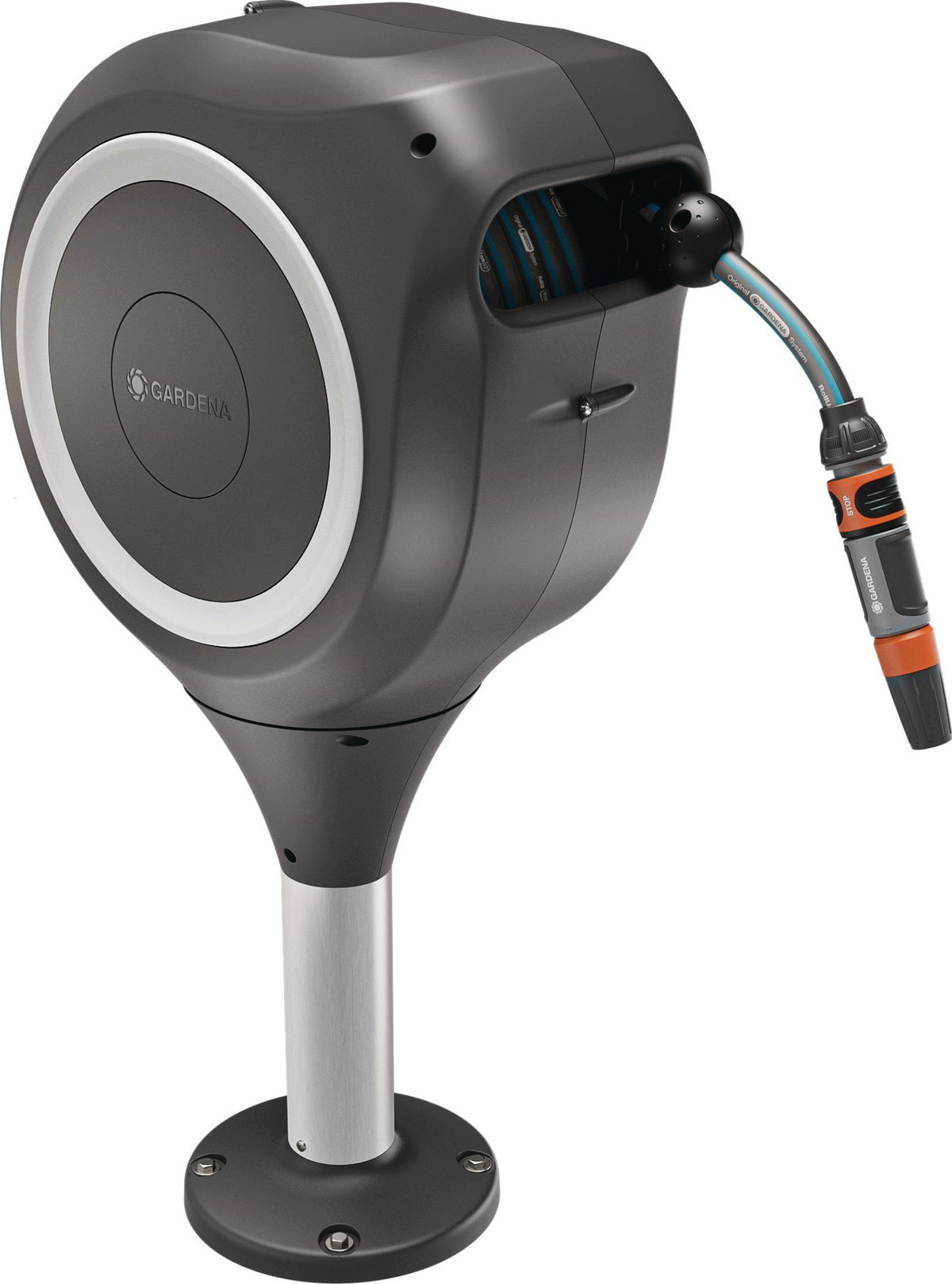 GARDENA Terrassen-Schlauchbox RollUp S 398 mm mit 15 m Schlauch und 360°-Drehung