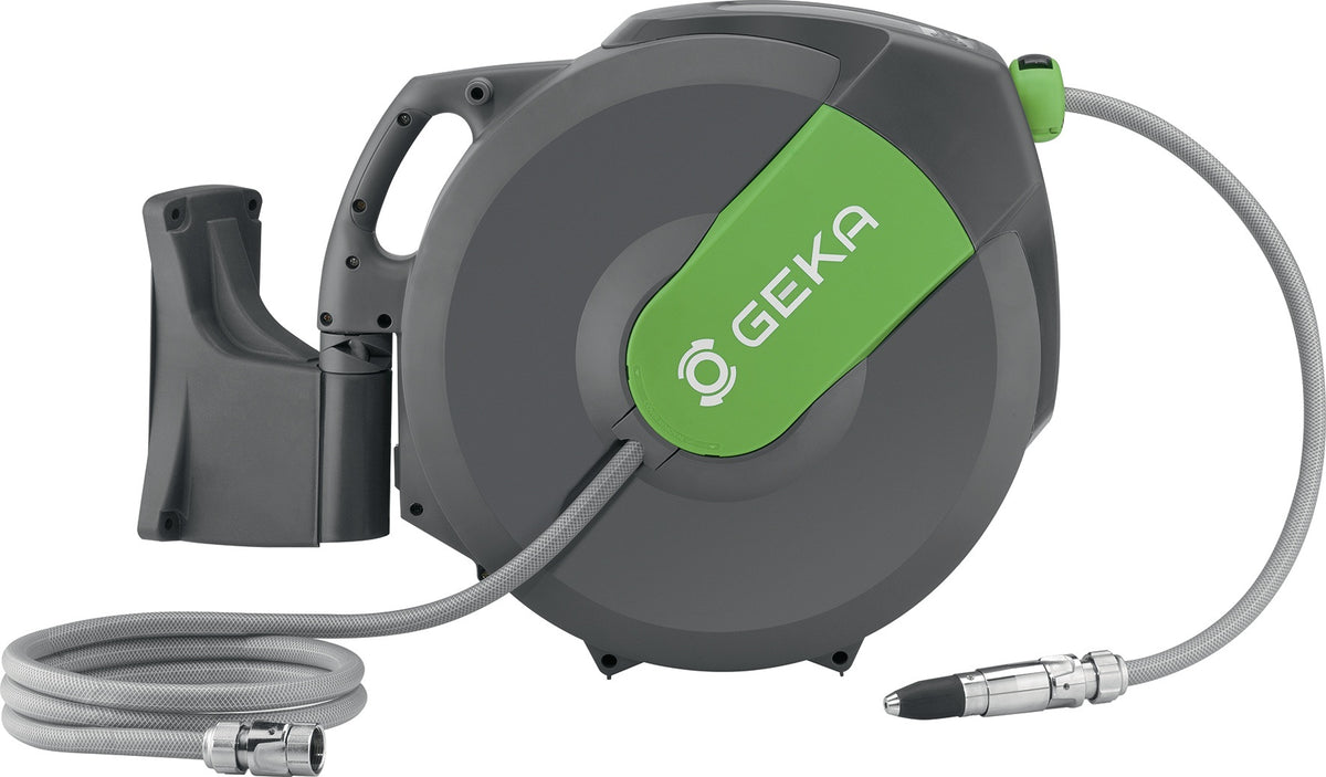 GEKA Wandschlauchbox K25 – Automatische Schlauchtrommel mit 25 m Schlauch, 180° schwenkbar