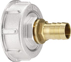 IBC S60 x 1/3 Schlauchverschraubung 3/4" / Innengewinde und Tülle / IBC Adapter: Aluminium, Flachdichtungen: NBR, Tülle: Messing
