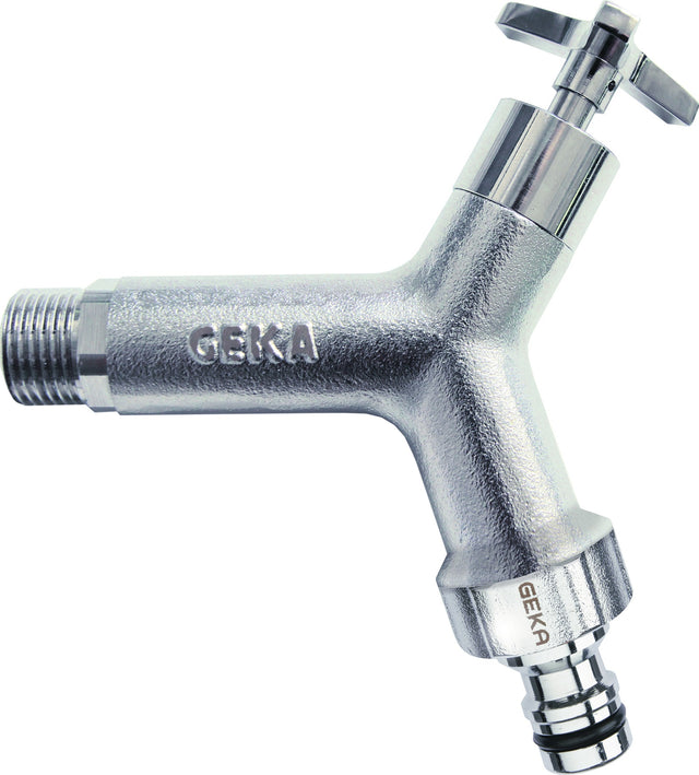 GEKA plus Wasserhahn Messing verchromt mit Hahnstecker, Außengewinde 1/2" – für Werkstatt, Haus und Garten