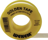 WEKEM PTFE Dichtband Golden Tape 12 m x 12,7 mm x 0,1 mm gelb – Hochdichtes Gewindedichtband