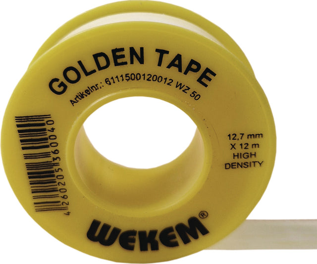 WEKEM PTFE Dichtband Golden Tape 12 m x 12,7 mm x 0,1 mm gelb – Hochdichtes Gewindedichtband