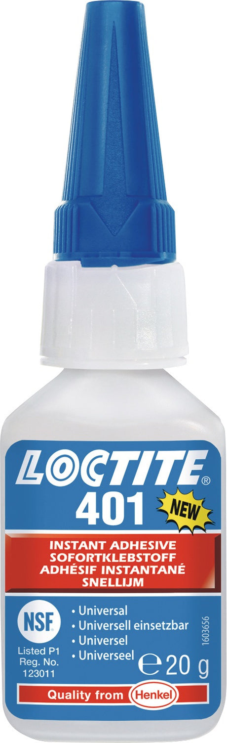 LOCTITE Sofortklebstoff 401 20g NSF P1 farblos Flasche – Hochfester Cyanacrylat-Kleber