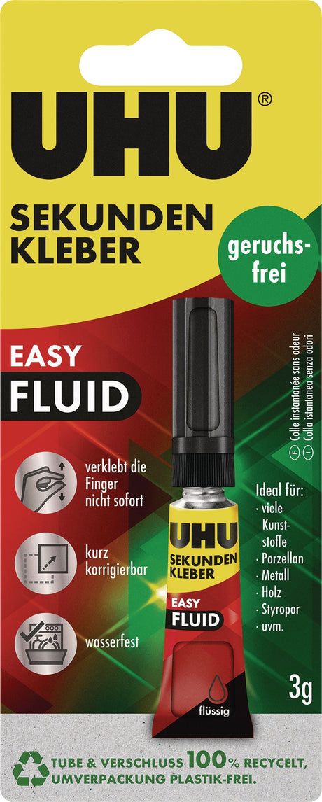 UHU Sekundenkleber EASY-FLUID geruchsfrei 3 g farblos Tube – 10 Stück