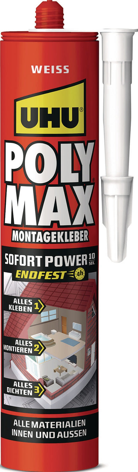 UHU POLY MAX 10 SEK SOFORT POWER Weiß 440 g Kartusche – 12 Stück Montagekleber