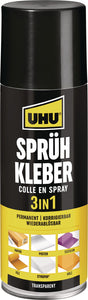 UHU Sprühkleber 3 in 1 – 200 ml Spraydose, permanent, korrigierbar & wieder ablösbar