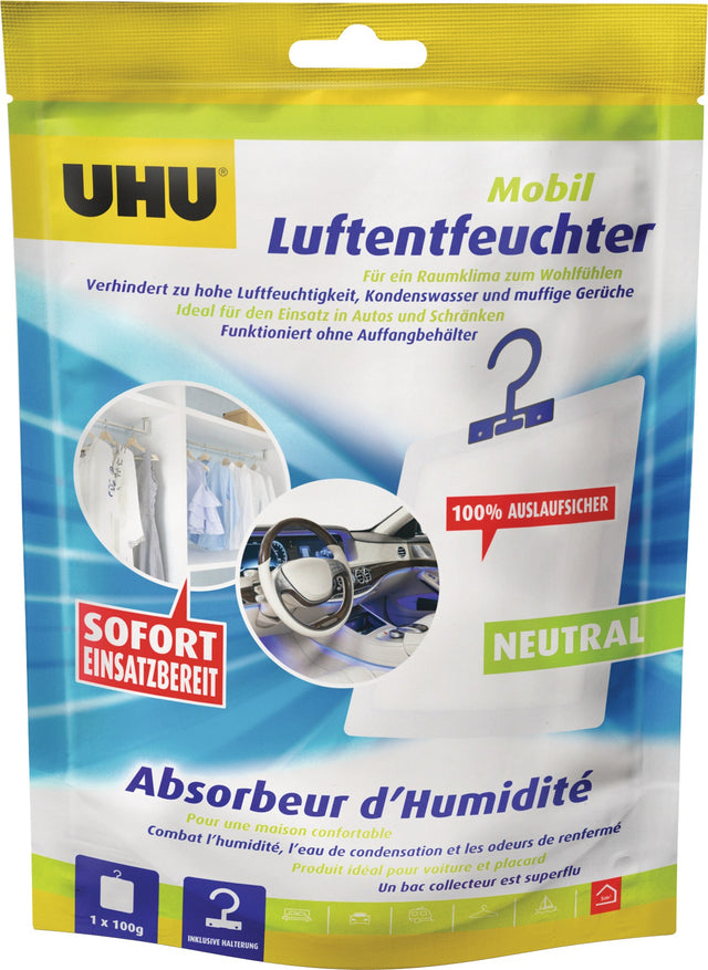 UHU MOBIL NEUTRAL Luftentfeuchter 12x100g Beutel – ohne Energie, 100% Auslaufschutz
