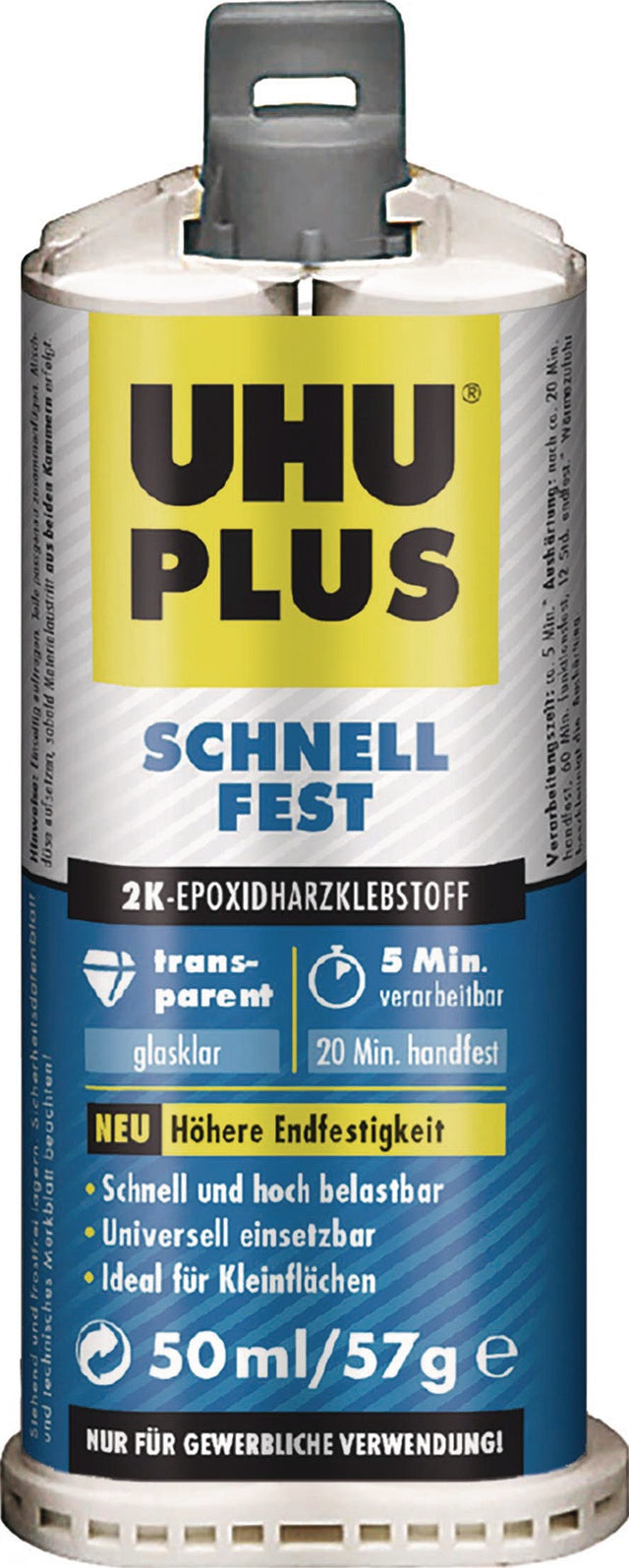 UHU 2K-Epoxidharzklebstoff PLUS SCHNELLFEST 57g farblos Doppelkartusche – 6 Stück