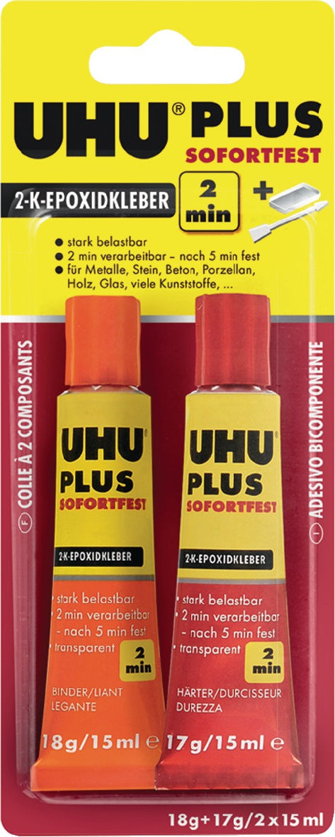 UHU 2K-Epoxidharzklebstoff PLUS SOFORTFEST 57g farblos Doppelkartusche – 6 Stück