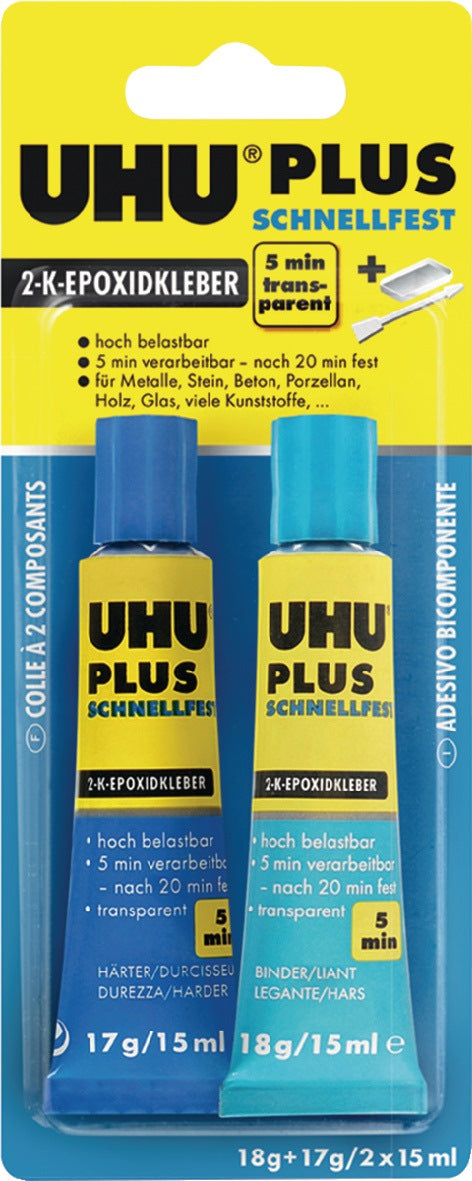 UHU 2K-Epoxidharzklebstoff PLUS SCHNELLFEST 57g farblos Doppelkartusche – 6 Stück