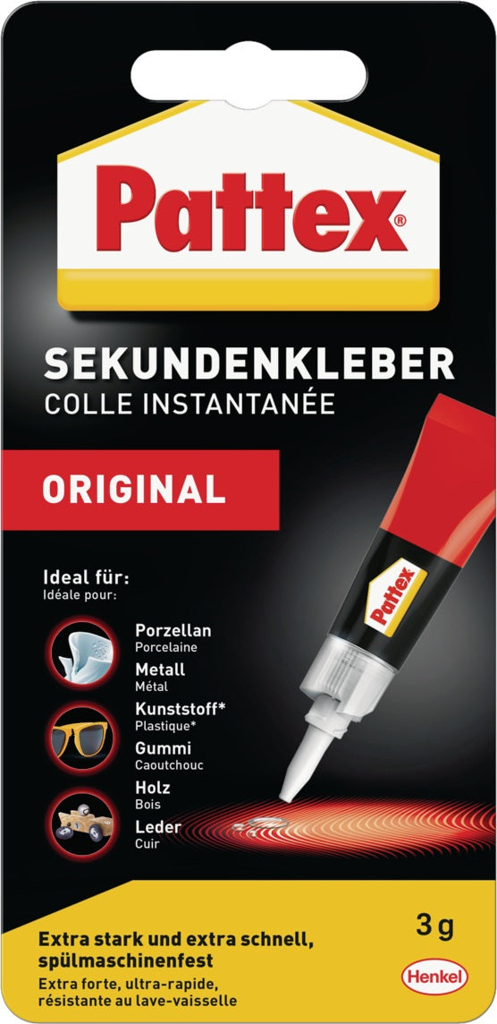 PATTEX Sekundenkleber Classic 3g farblos Tube – wasserfest D3, lösungsmittelfrei