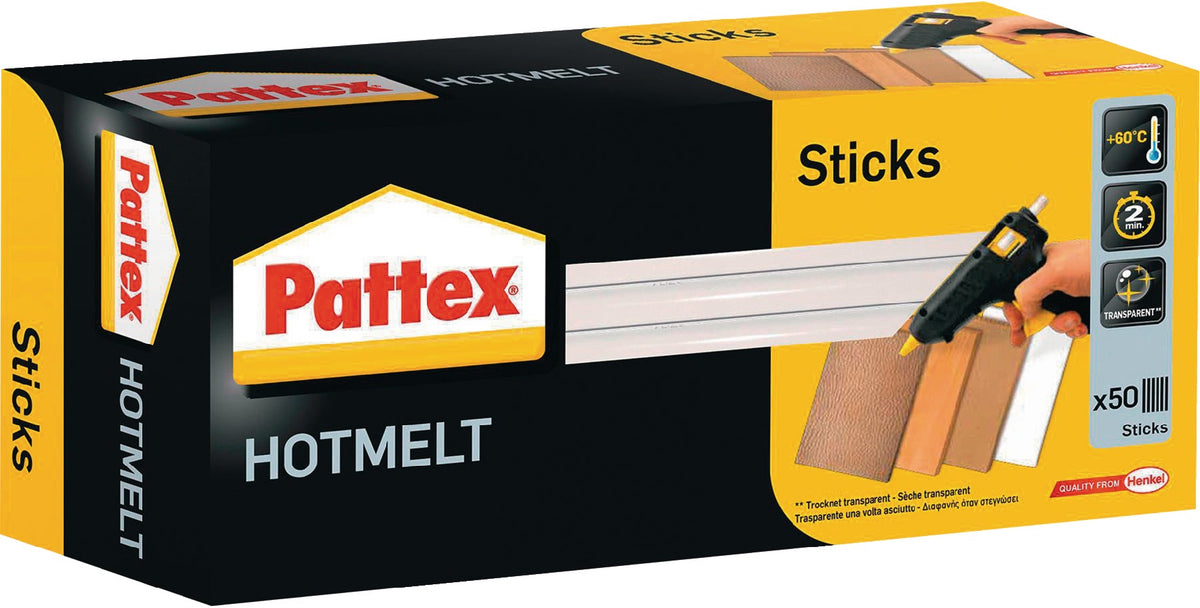 PATTEX Heißklebepatronen Hot Sticks 200 mm, 11,3 mm, 200 g, 10 Stück, transparent