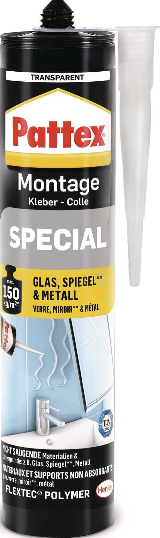 PATTEX Montagekleber SPECIAL transparent 80g – hohe Anfangshaftung, für innen & außen