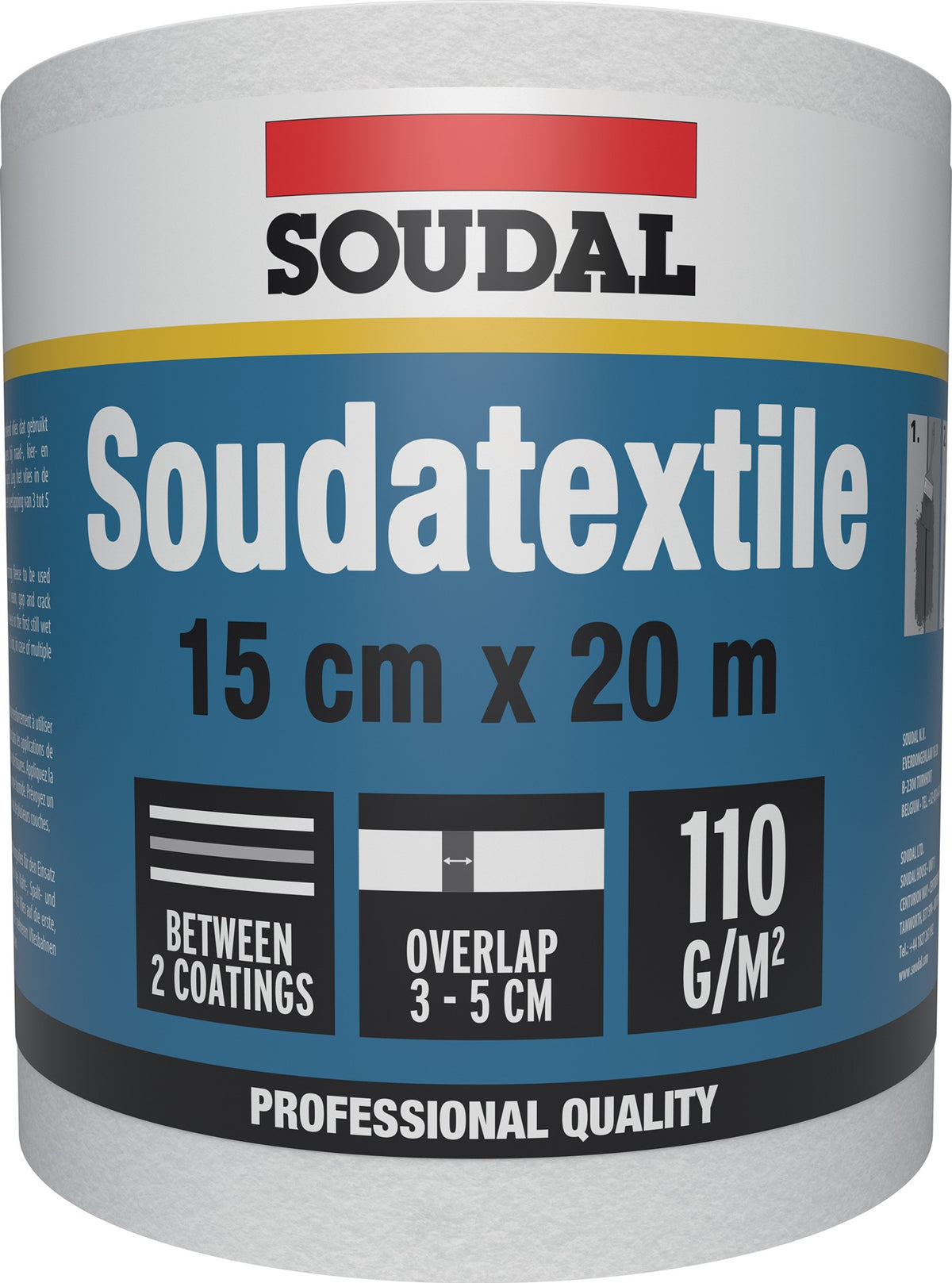 SOUDAL Vliesfolie SOUDATEXTILE weiß 20 m x 15 cm Rolle – Luftdichte Abdichtung für Fugen und Durchführungen