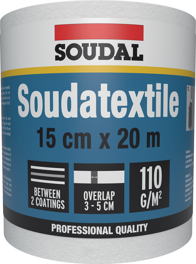 SOUDAL Vliesfolie SOUDATEXTILE weiß 20 m x 15 cm Rolle – Luftdichte Abdichtung für Fugen und Durchführungen