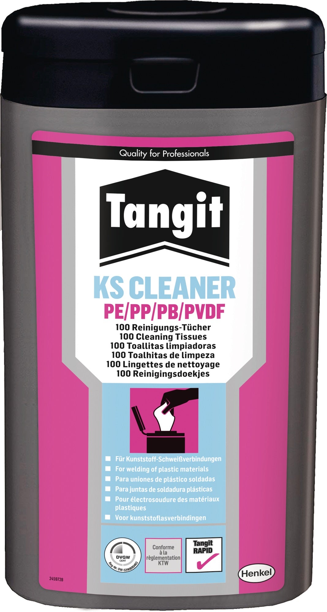 TANGIT Spezialreiniger für PE/PP/PB/PVDF – 100 Reinigungstücher in der Dose, 8er-Pack