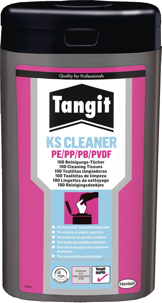 TANGIT Spezialreiniger für PE/PP/PB/PVDF – 100 Reinigungstücher in der Dose, 8er-Pack