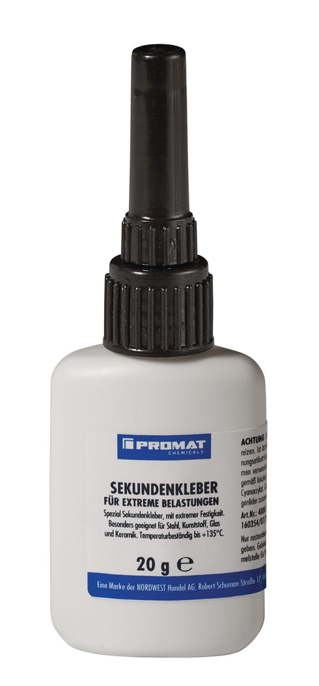 PROMAT CHEMICALS Sekundenkleber für extreme Belastungen 20 g farblos Flasche – 12 Stück