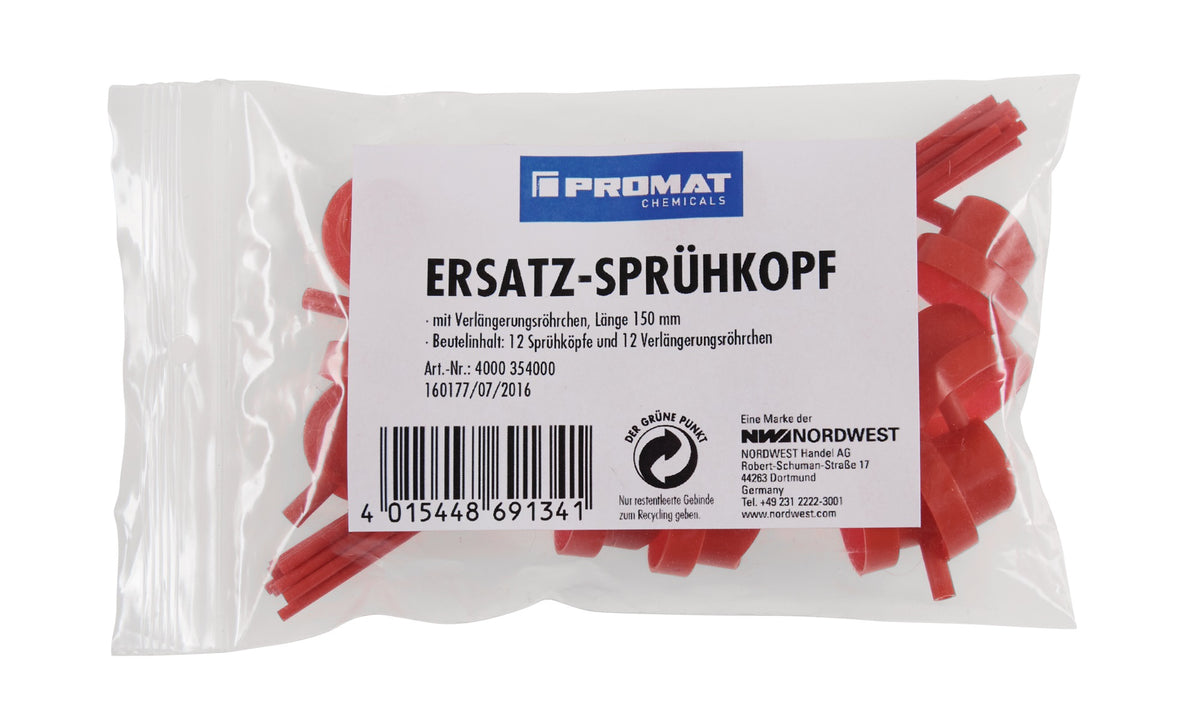 PROMAT CHEMICALS Ersatzsprühköpfe 12er-Set mit 150 mm Verlängerungsröhrchen