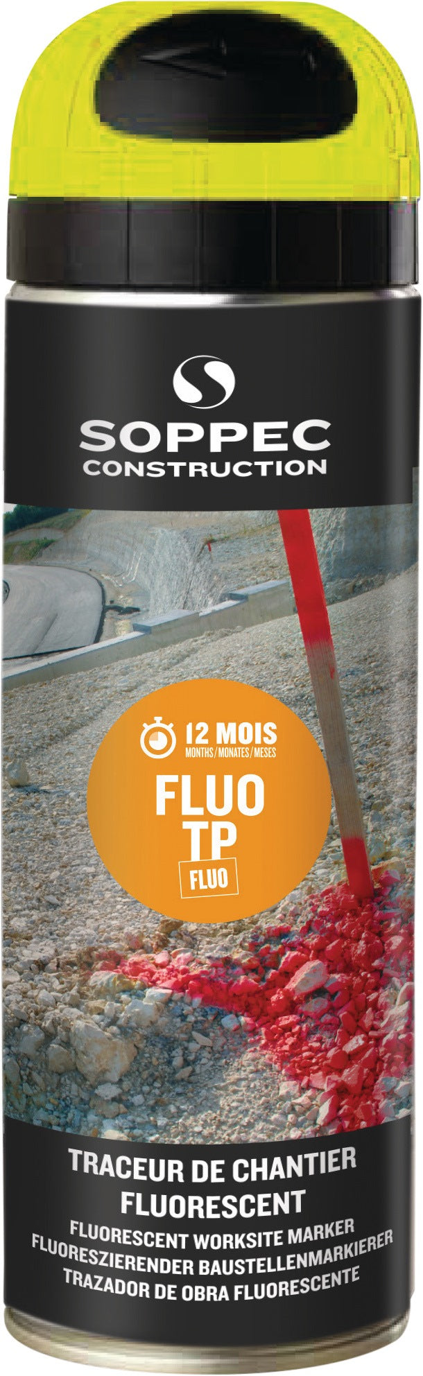 SOPPEC Baustellenmarkierspray FLUO TP neongrün 500 ml – 12er Pack, leuchtstark & präzise