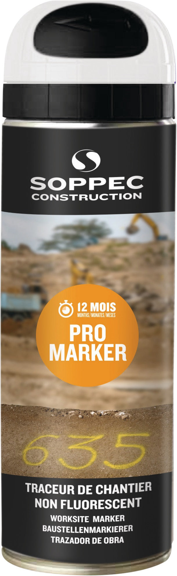 SOPPEC Pro Marker Baustellenmarkierspray weiß 500 ml – 12er Pack, leuchtstark & haftfest