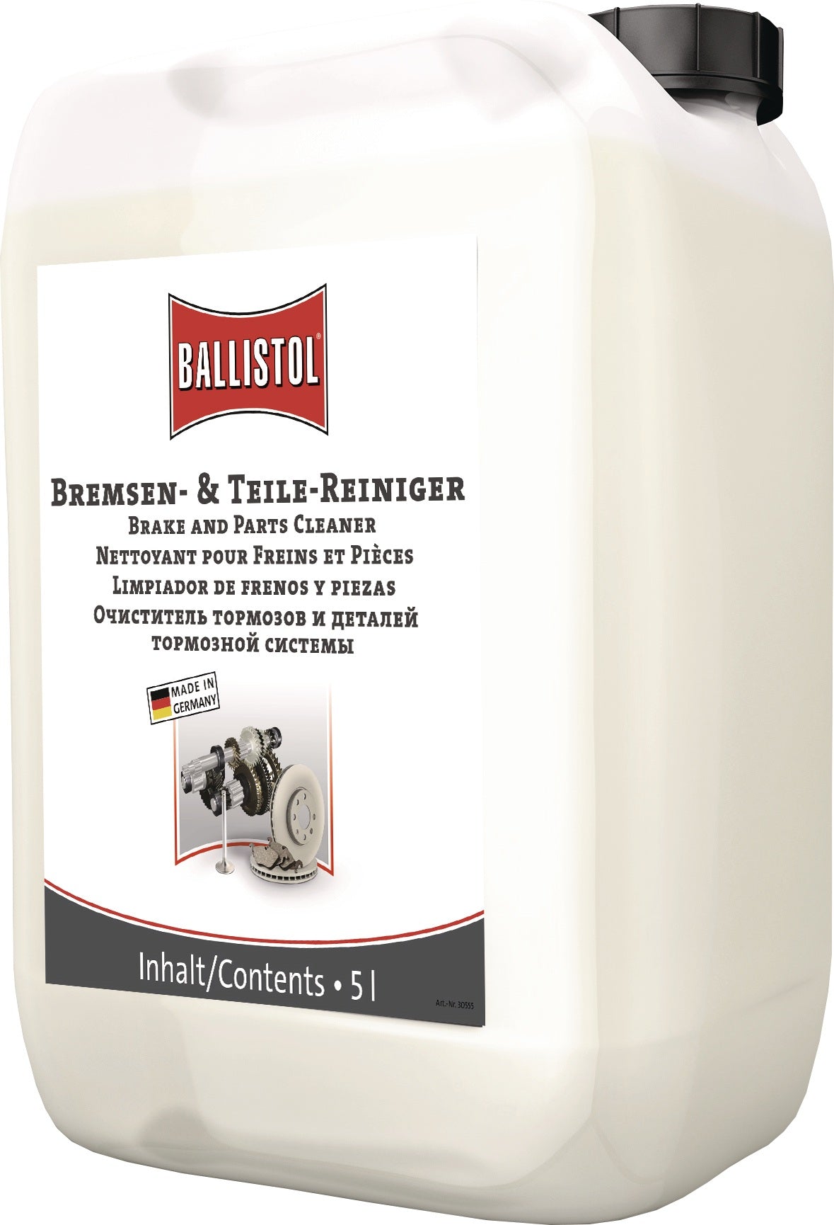 BALLISTOL Bremsen- und Teilereiniger acetonfrei 5 l Kanister – Entfernt Öl, Fett, Bremsstaub und Montagepasten