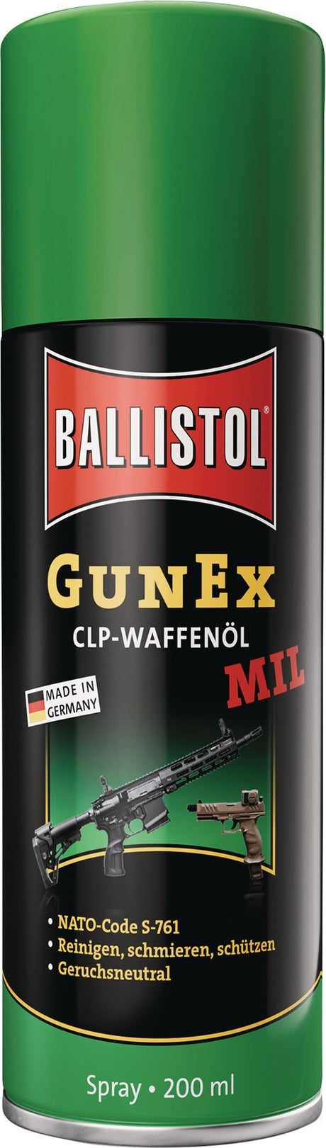 BALLISTOL GUNEX MIL Spezial-Waffenöl 200 ml Spraydose – 6er-Pack, CLP-Formel für NATO-Waffen