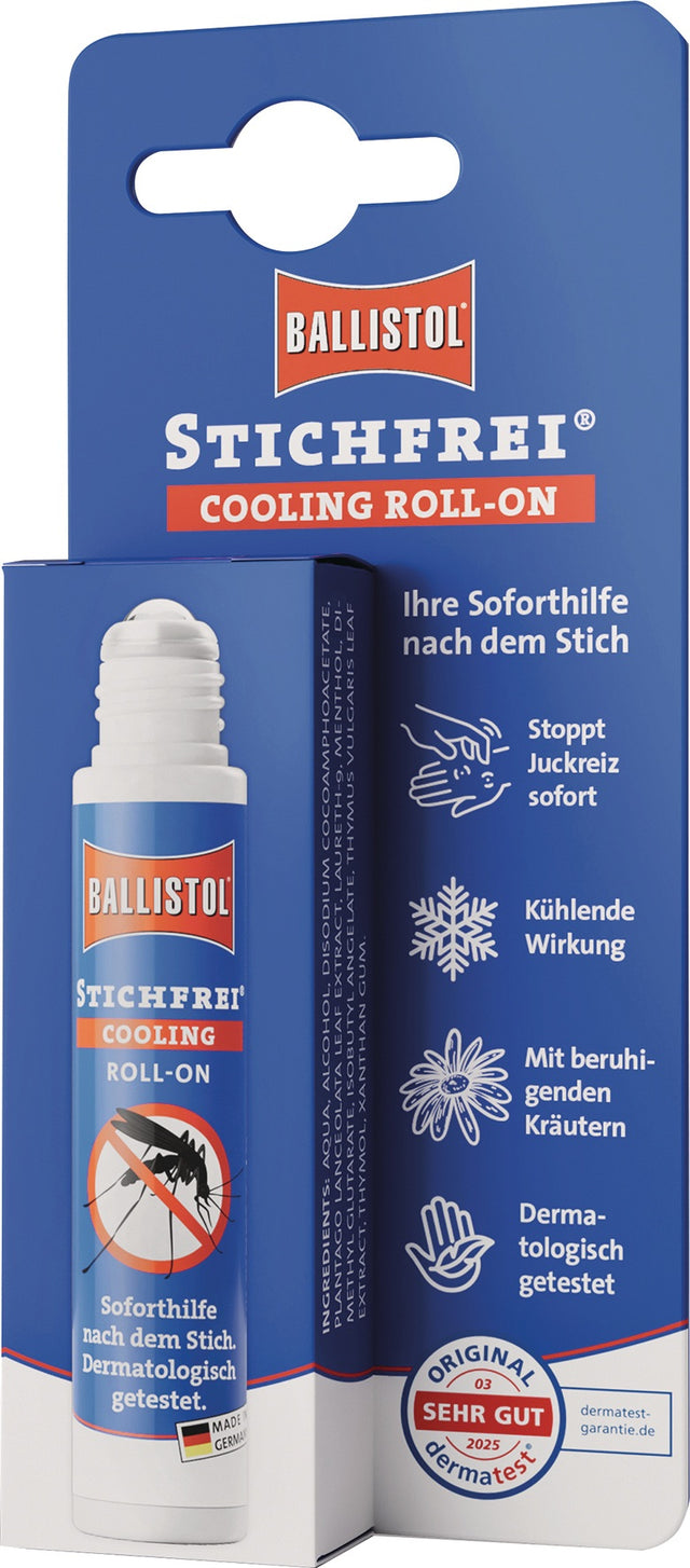 BALLISTOL Stichfrei Cooling Roll-on 10 ml – Insektenstich-Kühlgel mit Kamille, Spitzwegerich & Thymian