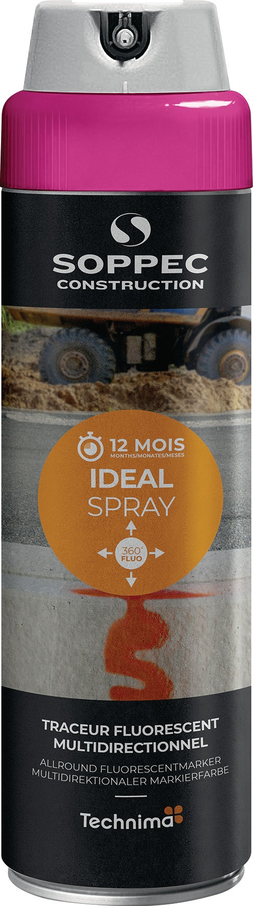 SOPPEC Markierungsspray IDEAL neonpink 500 ml – 360° Sprühdüse, 12er-Pack