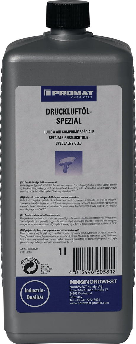 PROMAT CHEMICALS Druckluftspezialöl 1 l Flasche – Schmierung und Entwässerung