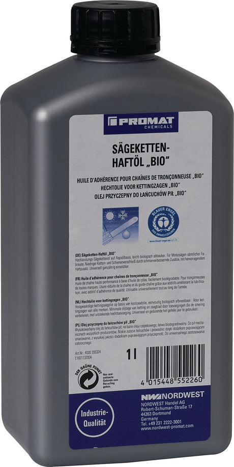 PROMAT CHEMICALS Sägekettenhaftöl BIO 52 mm²/s – 10x 1l Flaschen, umweltfreundlich, Blauer Engel