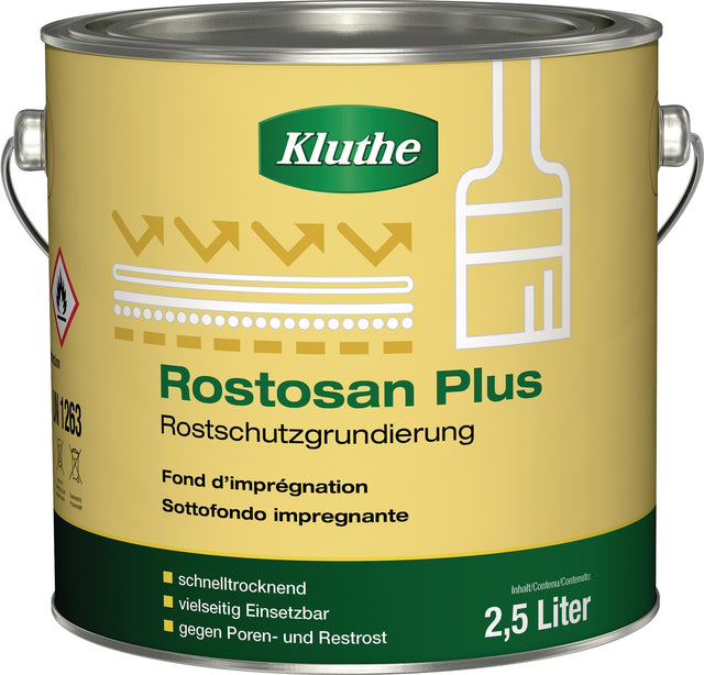 KLUTHE Rostprimer Rostosan® Plus grau 750 ml Dose – Schnelltrocknende Grundierung für Metall und Holz, 3er-Pack