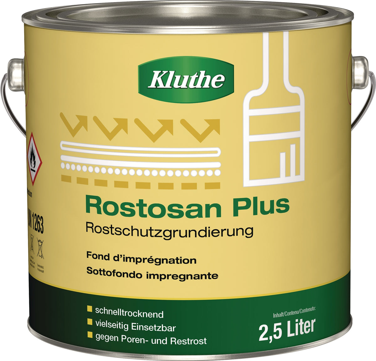 KLUTHE Rostprimer Rostosan® Plus grau 750 ml Dose – Schnelltrocknende Grundierung für Metall und Holz, 3er-Pack