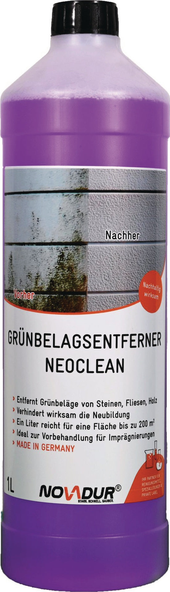 NOVADUR NeoClean Grünbelagentferner Konzentrat 1l – Säurefrei für Stein, Fliesen & Marmor
